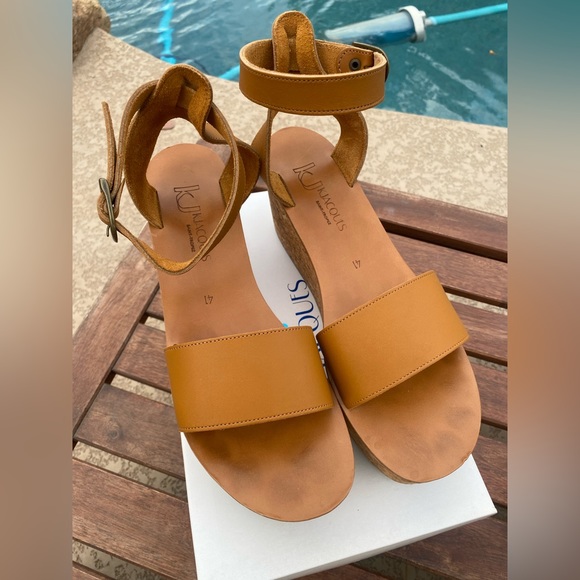 K.Jaques platform leather cork wedge sandals size 41 (10.5-11) - Picture 4 of 11